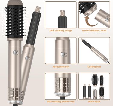 UMIGA Hairstyler 5-в-1: Фен-щітка, стайлер для волосся, випрямляч, плойка (Золотий)