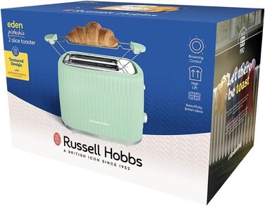 Тостер Russell Hobbs Eden на 2 тости, зелений (27372-56) - 6 режимів, розморожування, підігрів, підйом тостів, лоток для крихт