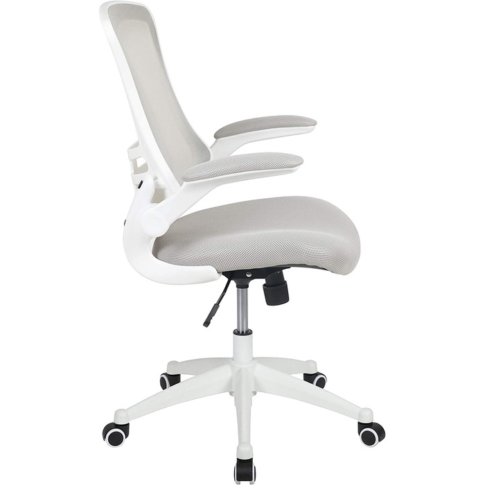 Ергономічне офісне крісло Flash Furniture, сітка, середньої висоти, з відкидними підлокітниками, світло-сіра сітка/білий каркас, 64.77x62.23x104.78 см