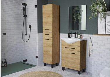 Domodomo Підлогова тумба для ванної з умивальником 85x50x41 см, кераміка, дуб Craft, з шухлядою, сифоном і змішувачем