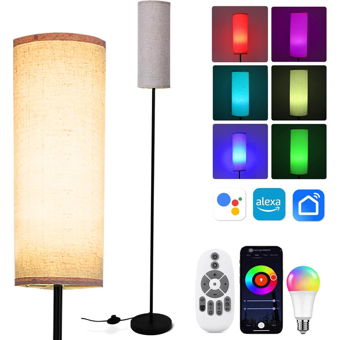 LED торшер Litake для вітальні, тканинний, димерований, RGB+CCT, 800 лм, керування пультом і додатком, з музичним режимом, сумісний з Alexa та Google Home, 2500K-9000K