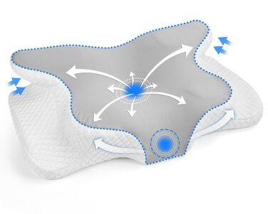 Ергономічна ортопедична подушка для шиї з ефектом пам'яті (Memory Foam), регульована по висоті, для сну на боці, спині та животі, 63x42 см, світло-сіра