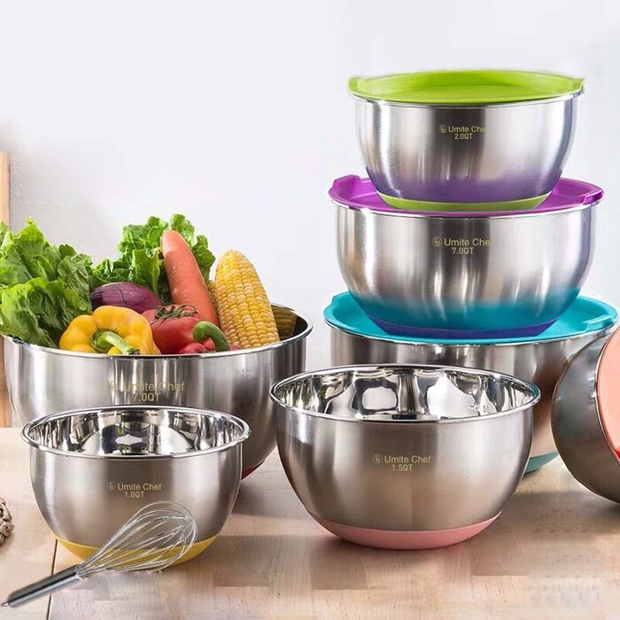 Чаші для змішування Umite Chef 6 шт із герметичними кришками 7/3,5/2,5/2/1,5/1 QT