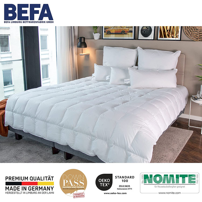 Літня пухова ковдра BEFA NATUR 155x220 см, 90% пуху, 10% пера, для алергіків, Німеччина, сертифікат Öko-Tex 100, Downpass, комплект 2 шт.