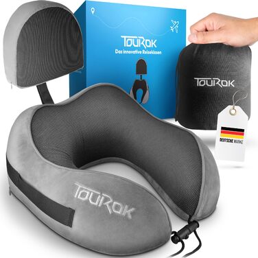 Подушка для подорожей Nackenkissen Flugzeug з піни Memory Foam – для літака, авто, з додатковою підтримкою голови, сіра
