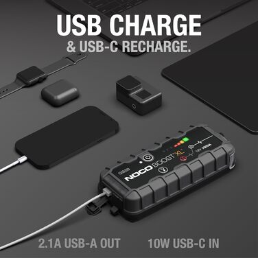 Портативний пусковий пристрій NOCO Boost GB50: 1500A UltraSafe – акумуляторний стартер для автомобілів (бензин до 7.0L, дизель до 4.5L) з кабелями
