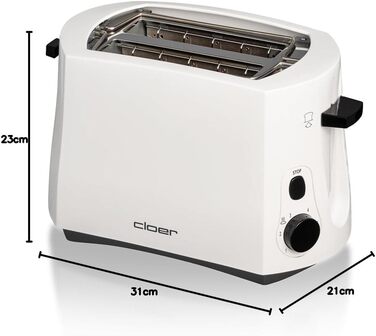 Тостер Cloer 331 Cool-Wall 825 Вт для 2 тостів з підставкою для булочок, білий