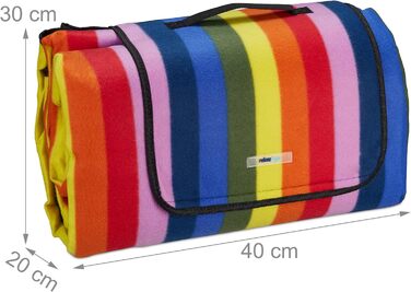 Пікнік-ковдра Relaxdays XXL 300x200 см, водонепроникна, ізольована, флісова, смугаста, з ручкою, для пляжу та відпочинку, різнокольорова