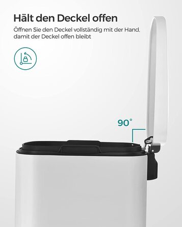 Смітник для кухні SONGMICS 50 л з педаллю, кришкою Softclose, білий, сталевий корпус, внутрішнє відро