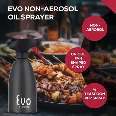 Спрей-диспенсер для олії Evo Oil Sprayer 8113BLK, пляшка з чорної нержавіючої сталі для кулінарних та оливкових олій, 473 мл