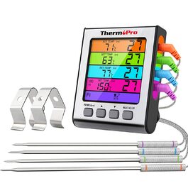 Цифровий термометр для гриля та духовки ThermoPro TP17H з 4 зондами з нержавіючої сталі, підсвічуванням та температурним діапазоном до 300°C
