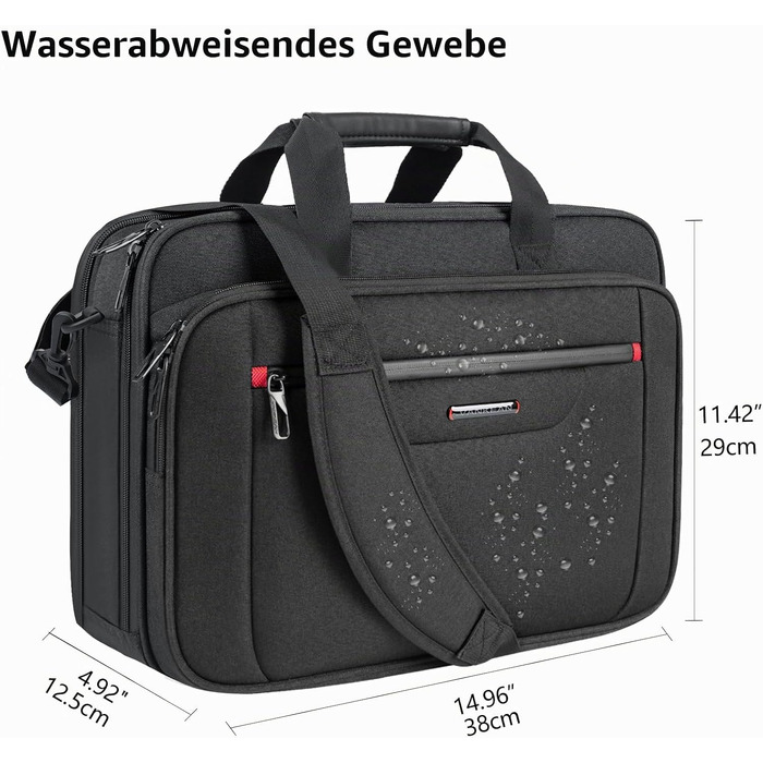 Сумка для ноутбука VANKEAN Premium Briefcase, захисний чохол для ноутбука до 15.6 дюймів (Чорний/Червоний)