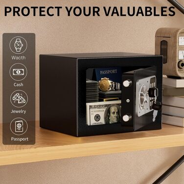 Цифровий міні-сейф Safe Tresor на 6,8 л, чорний: компактний домашній сейф для офісу та шафи з електронним замком та 2 ключами, 23 x 17 x 17 см