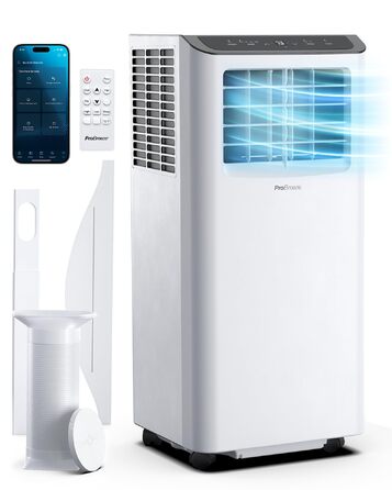 Мобільний кондиціонер Pro Breeze 9000 BTU 4-в-1: охолодження, вентиляція, осушення, нічний режим. Клас енергоефективності A, пульт, таймер 24 год, управління зі смартфона