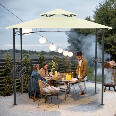 Альтанка садовий Grillpavillon 245x153x250 см, водонепроникна, вогнестійка, бежева. З кошиком для зберігання. Для саду, вечірок, BBQ