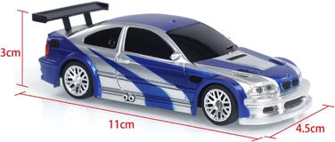 RC Автомобіль 1/43 Масштаб Готовий до Гонок Дрифт 4WD з Пультом, Світлодіодне Підсвічування, Синій