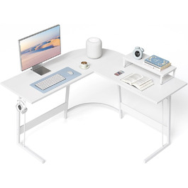 Кутовий письмовий стіл CubiCubi 120x120 см, білий, з полицею для монітора та шухлядами, комп'ютерний стіл для офісу, простий монтаж, місткий, компактний L-подібний стіл