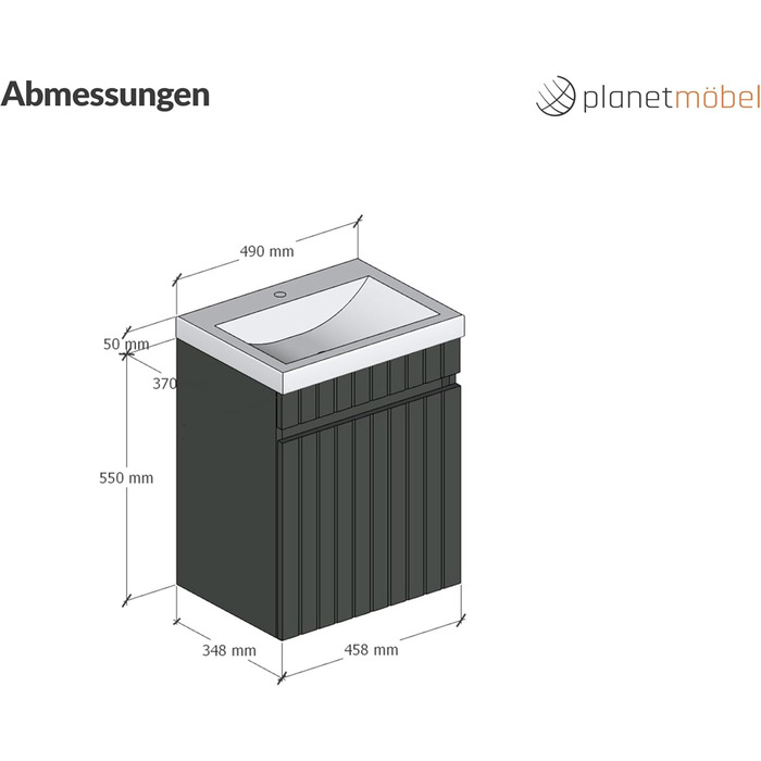 Набір меблів для ванної кімнати Planetmöbel Cosmia: тумба під раковину 50x60x35 см, раковина з кераміки антрацитового кольору з дверцятами