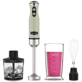 Блендер Cecotec Power RetroGreen 1200MAX Cream&Crush, 1200 Вт, CrossBlades, 2 швидкості, набір аксесуарів, захист від бризок, для подрібнення та змішування, занурювальний, мийка в посудомийці