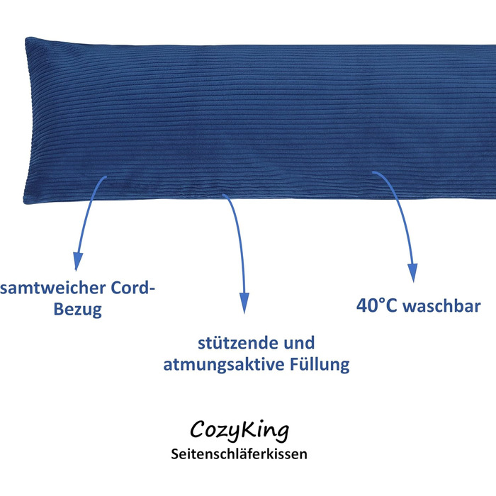 Подушка для сну на боці 200x40 см, кремова, з чохлом, Öko-Tex, 40°C, вагітним та для годування