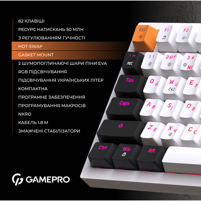 Дротова механічна клавіатура GamePro MK160W (Red) з Hot-Swap RGB White