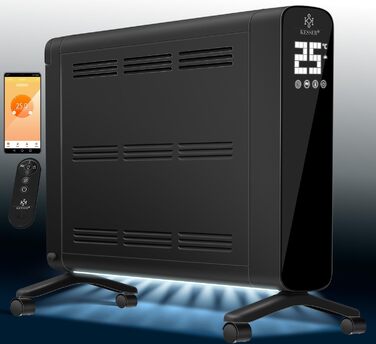 Електричний конвектор KESSER 1200/2400Вт, WiFi, термостат, таймер, сенсорний дисплей, економний, захист від перегріву, чорний