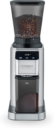 Електрична кавомолка CASO BaristaChef Inox з нержавіючої сталі, конічне жорно, 48 ступенів помолу, тримач для портафільтра, 450 об/хв, індивідуальне дозування