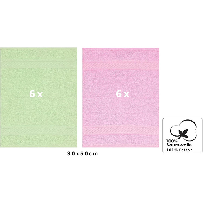 Набір гостьових рушників Betz Palermo 12 шт, 100% бавовна, 30x50 см, рожевий та зелений
