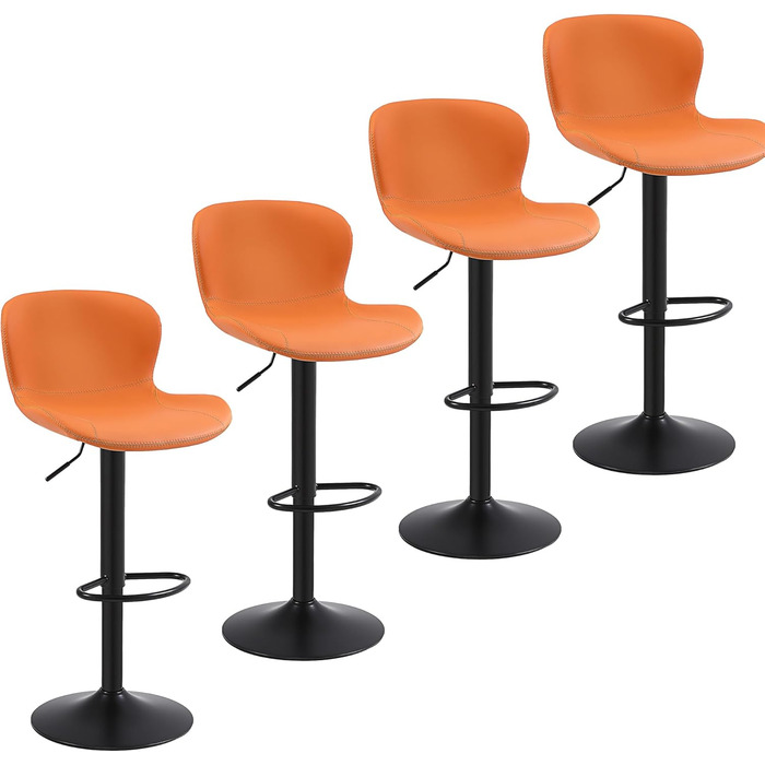 Стілець барний Youhauchair, 4 шт, регульований по висоті, PU-шкіра, водонепроникний, з підлокітником, обертовий, сучасний, помаранчевий