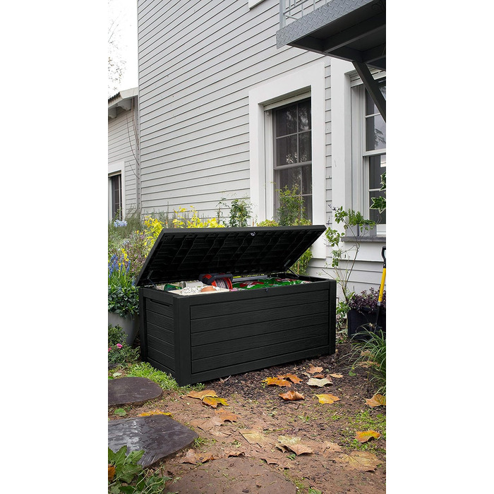 Ящик для зберігання садовий Koll Living Gartenbox 623л, чорний - міцний, з газовими амортизаторами, витримує до 272 кг