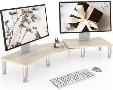 Підставка для двох моніторів AX Waber Dual Monitor Riser, регульована довжина та кут нахилу, дерев'яна підставка з місцем для зберігання, біла