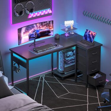 Кутовий письмовий стіл Coleshome L-подібний, 120x70 см, з 4 шухлядами, реверсивний комп'ютерний стіл для офісу та спальні, чорний
