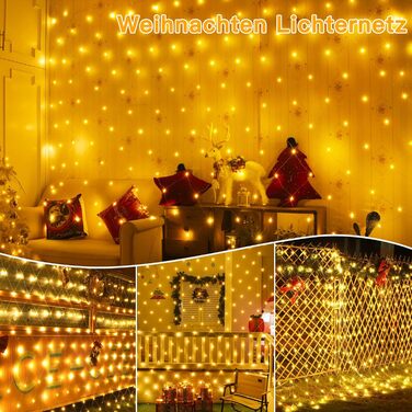 Світлодіодна сітка Ollny 3x2м, 200 LED, тепле біле світло, для вулиці та кімнати, з пультом, таймером, водонепроникна IP67, 8 режимів, для кущів, саду, балкона