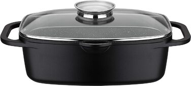 Універсальний гусятниця GSW Gourmet Granit з кришкою, алюмінієвий литий, 6 л, для індукції, духовки, тушкування, запікання, чорний