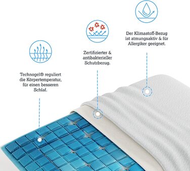 Ортопедична подушка Technogel Deluxe для підтримки шиї – гелеве сертифіковане безпечне подушка для спини та бокового сну з наволочкою, 66x40x11 см