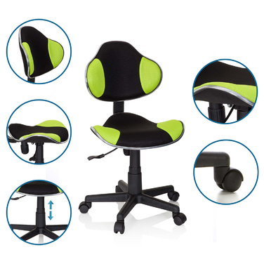 Дитяче крісло для письмового столу KIDDY GTI-2, тканина, чорний/зелений, hjh OFFICE
