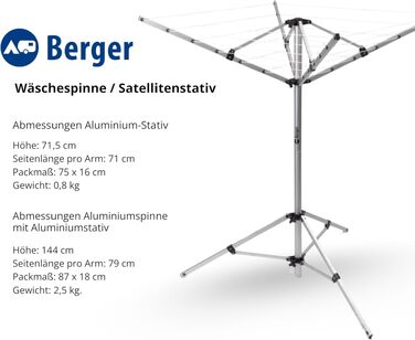 Складана сушарка для білизни BERGER Super Pop Up з підставкою та чохлом, стійка до погоди, для кемпінгу та балкона (Срібляста)