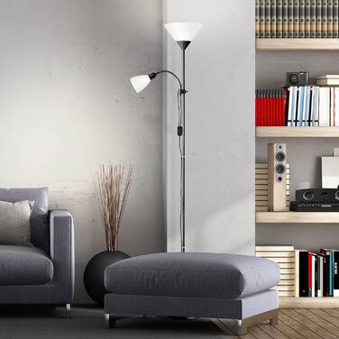Торшер Brilliant Spari 1,8 м, чорний/білий, для вітальні, LED, з лампою для читання, зручне керування, підходить для будь-якої оселі