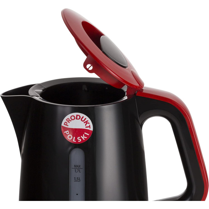 Електричний чайник Zelmer ZCK7620R, 1.7 л, 2200 Вт, з фільтром від накипу, BPA-free, автоматичне вимкнення, чорний/червоний, Польща