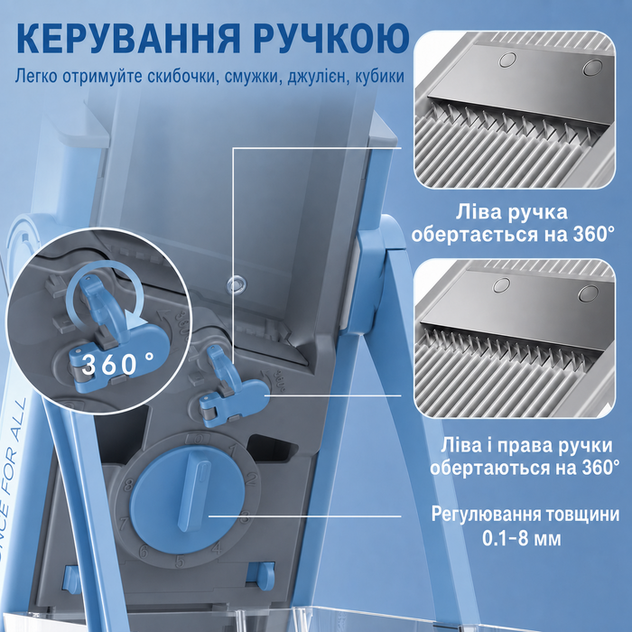 Овочерізка ONCE FOR ALL із контейнером, багатофункціональна скиборізка для картоплі, моркви, цибулі та огірків, шаткувальниця, джулієн для фрі, колір блакитний