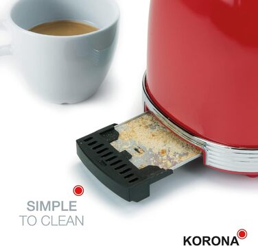 Тостер Korona 21668, 2 скибки, ретро дизайн, червоний, 850 Вт, 6 режимів, розморожування, підігрів, насадка для булочок, піддон для крихт, центрування хліба