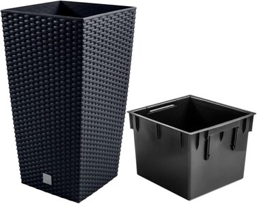 Пластиковий горщик Prosperplast з ротангу, 26.5 x 26.5 x 50 см, антрацит, для дому та саду
