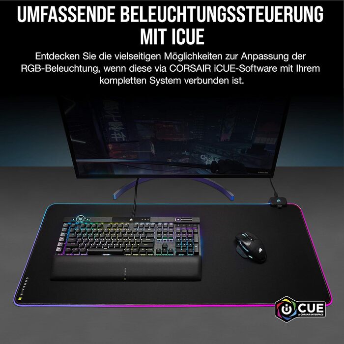 Килимок для миші Corsair MM700 RGB Extended - 930x400 мм - RGB підсвітка 360° - USB хаб - чорний