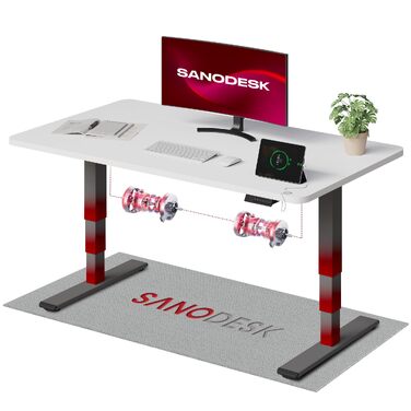 Регульований по висоті письмовий стіл SANODESK 120×80 см, електричний стіл для роботи стоячи та сидячи, два двигуни, USB-порт, пам'ять позицій та захист від зіткнень (Сірий/Чорний)