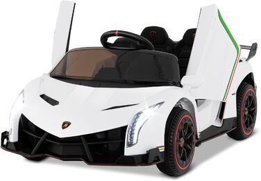 Електромобіль для дітей COSTWAY Lamborghini з пультом, LED фарами, сигналом, музикою, швидкість 3-6 км/год, білий, для дітей від 3 років