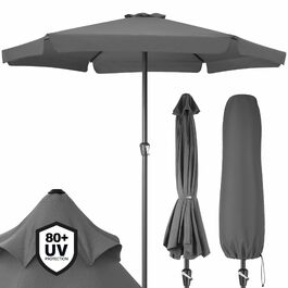 Парасолька від сонця Kingsleeve® з UV-захистом 80+, велика садовий парасоль з ручкою-механізмом та вентиляцією, водонепроникна, алюмінієва, 330 см, антрацит
