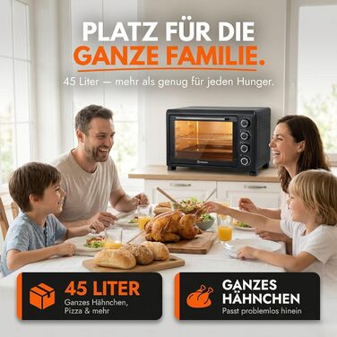 Міні-духовка Sommertal з конвекцією та аерофритюрницею 45л, 1800W: випічка, гриль, піца