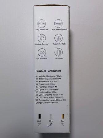 Світлодіодна настільна лампа Hapfish, бездротова, акумулятор 5000 мА·год, USB-зарядка, димірується, 3 режими світла, для вулиці, спальні, столу, балкона, чорна