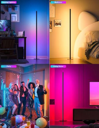 LED торшер для вітальні, білий з пультом ДУ, RGB 16 млн кольорів, синхронізація з музикою, 140 см, кутова лампа для ТВ, спальні, ігрової кімнати