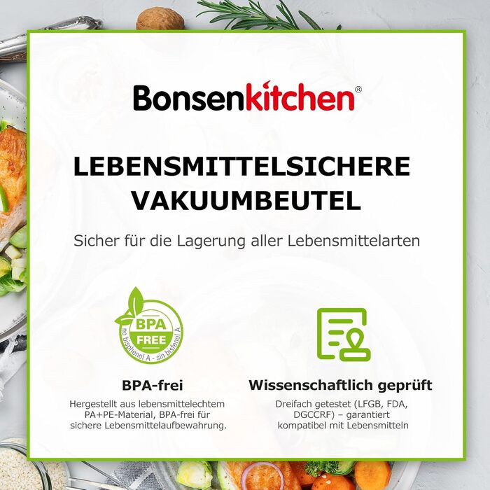 Пакети вакуумні Bonsenkitchen Profi 20x30 см (100 шт) для харчових продуктів, Sous Vide, BPA-free